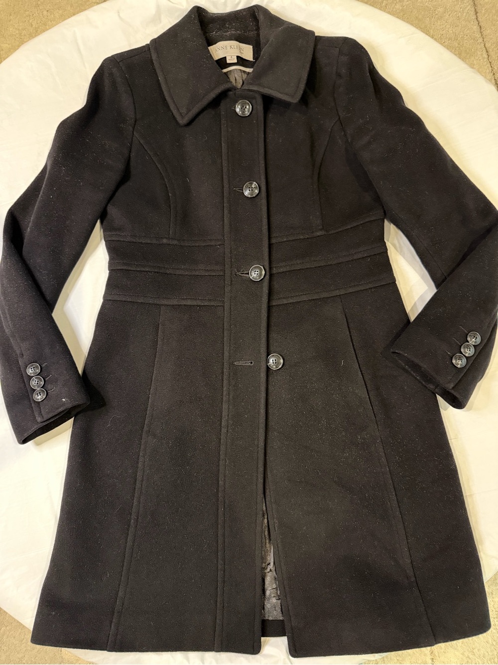 Anne Klein Women’s Black Wool Cashmere Fit & Flare Coat Size 4